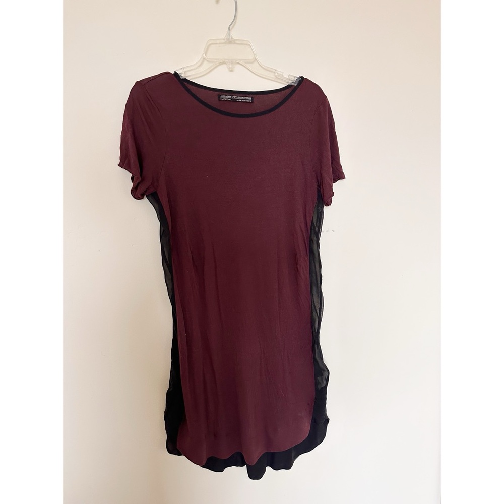 All Saints Silk Blend Burgundy and Black Dress